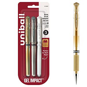 [S&S]3 Pack uniball&trade; Signo Gel Impact Pens, Bold (1.0mm), Assorted Metallic $5.13 + Free S&H w/ Prime or $35+ @ Amazon