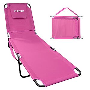 $39.99: EASYGO Products Reclining Chaise Lounge Chair with Headrest Pillow, Polyester, Pink/Blue at Amazon