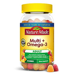 Nature Made Multivitamin + Omega-3, Multivitamin Gummies for Adults, 80 Ct, Two bottles $11.27