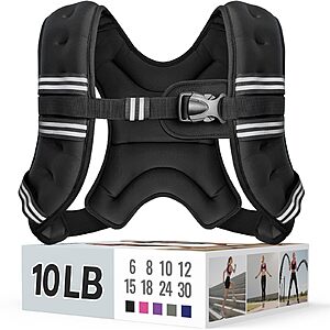 Zeerun Weighted Vest, 6lb/8lb/10lb/12lb/15lb/18lb/20lb/24lb/30lb for Men Women, Reflective Stripe Adjustable Buckle, Comfortable Durable Rucking Vest for Walking Running Strength Training, 10LBS-Black
