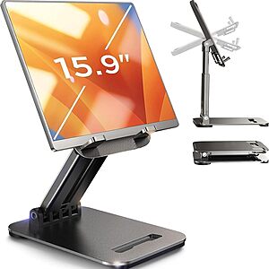 Lisen Foldable Tablet Stand Holder (Black, up to 15.9") $8 + Free S&H w/ Prime