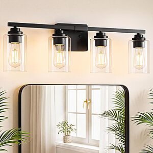 VerRon 27" 4-Light Bathroom Vanity Light Fixture w/ Clear Glass Shades (Black) $28 + Free Shipping w/ Prime