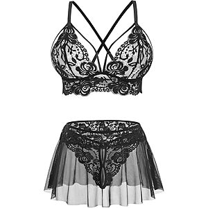 ADOME Women's Sheer Lace Lingerie Bralette w/ Skirt (Various Colors) $5 + Free Shipping w/ Prime