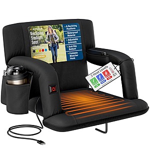 Alpcour Heated Reclining Stadium Seat w/ Back Support: Wide $47.99 / Extra Wide $53.99 + Free Shipping w/ Prime