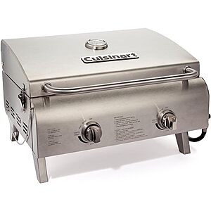 Cuisinart Chef's Style Tabletop Portable Propane Grill, 20,000 BTU Stainless Steel 2-Burner Outdoor Gas Grill for Camping, Tailgates, BBQ, Hassle-Free Setup, Twist-Start Ignition, CGG-306