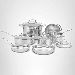 Cuisinart Chef’s Classic 11-Piece Stainless Steel Pots and Pans Set, Cookware Set Compatible with Induction, Electric, Gas Cooktops, Aluminum Core for Even Heat, Cool Grip Handles, Dishwasher Safe