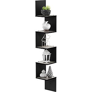 Furinno ROSSI Corner Floating Shelves for Wall, 5-Tier Corner Square Wall Shelf, S-shape Radial Floating Book Shelf, Easy Assembly, for Bathroom, Bedroom, Living Room, French Oak