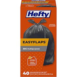 Hefty Easy Flaps Multipurpose Large Trash Bags, 30 Gallon, 40 Count