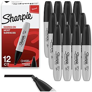 12-Count Sharpie Permanent Markers, Chisel Tip (Black) $6.82 w/ S&S + Free Shipping w/ Prime or on $35+