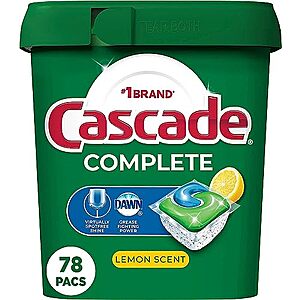 78-Count Cascade Complete Lemon Scent Dishwasher Detergent ActionPacs $14.94 w/ S&S + Free Shipping w/ Prime or on $35+