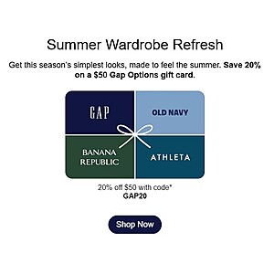 Giftcards.com $50 Gap E-Gift Card $40