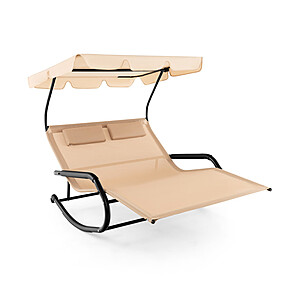 Costway Outdoor Rocking Chaise Lounge w/ Canopy (Beige) $122 + Free Shipping