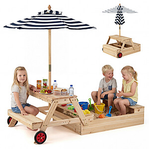 Costway 2-in-1 Wooden Sandbox w/ Foldable Umbrella & Convertible Picnic Table $106 + Free Shipping