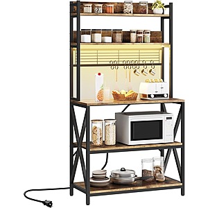 64" Yaheetech 5-Tier Kitchen Baker's Rack w/ Power Outlet & LED Lights (Rustic Brown) $72.20 + Free Shipping