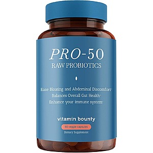 60-Ct Vitamin Bounty Pro-50 Probiotic (50 Billion CFU, 13 Strains + Prebiotic) $12.99 w/ S&S + Free Shipping w/ Prime or orders $35+