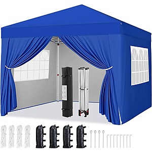 10' x 10' Yaheetech Pop-Up Canopy Tent w/ 4 Sidewalls & Roller Bag (Blue) $80 + Free Shipping