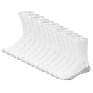 12-Pair Hanes Mens Double Tough Socks (White/Grey Foot Bottom) $14.98