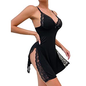 Foxiny Women Nightgowns Babydoll Sexy Lingerie Babydoll Dress (Black) $7.99