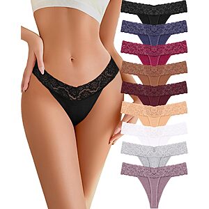 READY TO LOVE Cotton Underwear Women 9 Pack Soft Lace Thongs Sexy Lingerie $9.99