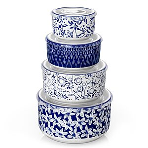 vancasso 36 Oz Ceramic Serving Bowls with Lids Set of 4, Porcelain Lunch Bowls with Lids for Food Storage, Prep Bowl for Kitchen, Microwave & Dishwasher Safe,Series SELENE