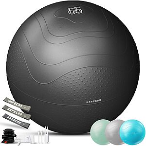 HAPBEAR Exercise Ball - Anti-Burst Slip-Resistant Yoga/Pilates Ball for Core Training & Posture Improvement, Home Gym/Rehab/Pregnancy Ball, Quick Pump & 3 Resistance Bands Included