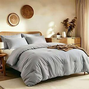 Quataly Queen Comforter Set Prewashed Lightweight Quilted Bedding, All Season Breathable Down Alternative Solid Light Grey Comforter (90"x90") with 2 Pillowcases