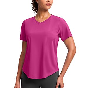 Womens Workout Shirts V-Neck Short Sleeve UPF 50+ Sun Shirt Moisture Wicking Dry Fit Top for Gym, Running, Athletic (Black, L)