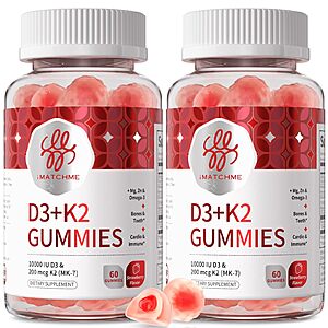 2-Pack 60-Count iMATCHME Vitamin D3 10000IU + K2 200mcg Gummies w/ Omega-3, Magnesium & Zinc $13.99 w/ S&S + Free Shipping w/ Prime or on $35+