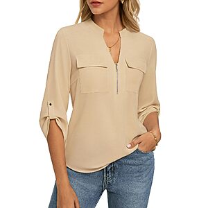 GRACE KARIN Women's 3/4 Sleeve Henley Shirt w/ Zip Up (various) $8.99 + Free Shipping w/ Prime or on $35+