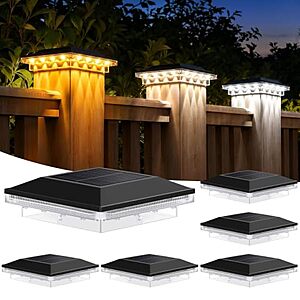 6-Pack 4x4 Solar Post Cap Lights w/ 3 Lighting Modes (Black) $15 + Free Shipping w/ Prime or on $35+