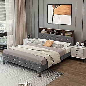 Giantex Queen Upholstered Platform Bed Frame w/ Storage Headboard & Hidden Space $95.99 + Free Shipping