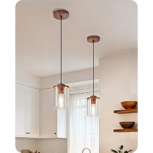 2-Pack EDISHINE Farmhouse Pendant Light w/ Wood Grain Finish & Clear Glass Shade (Walnut) $19.99 + Free Shipping w/ Prime or on $35+