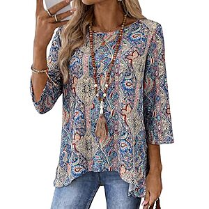 Totatuit Women's 3/4 Sleeve Crew Neck Floral Tunic Top (various) $4.99 + Free Shipping w/ Prime or on $35+