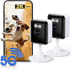 2-Pack Gianteye 2K Dual-Band WiFi Indoor Security Camera w/ Color Night Vision & AI Detection $17.54 + Free Shipping w/ Prime or on $35+