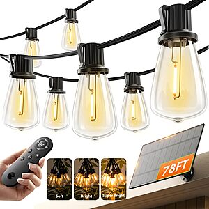 54' KYY Solar LED Outdoor String Lights w/ USB Backup & Remote (Black) $10.99 + Free Shipping w/ Prime or on $35+