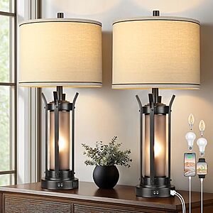 2-Pack 26" QiMH Rustic Industrial Farmhouse Table Lamps w/ USB-A & USB-C Charging Ports (2 colors) $45.59 + Free Shipping