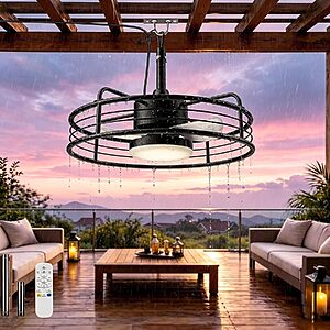 20" AKOFUN IP65 Waterproof Outdoor Caged Ceiling Fan w/ Light, Remote & DC Motor (Black) $71.50 + Free Shipping
