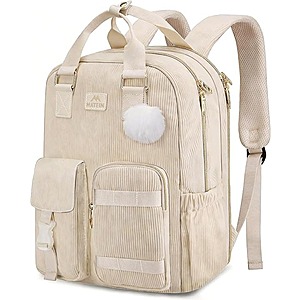 15.6" Corduroy Matein Laptop Backpack w/ Luggage Strap (Beige) $9.99 + Free Shipping w/ Prime