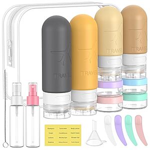 18 Piece TSA-Approved Me.Fan Silicone Travel Bottles w/ Zipper Bag (Apricot or Blue) $4.99 + Free Shipping w/ Prime or on $35+