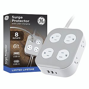 8-Outlet GE Surge Protector Power Strip w/ 6' Braided Cord & USB Ports $11.86 + Free Shipping w/ Walmart + or on $35+