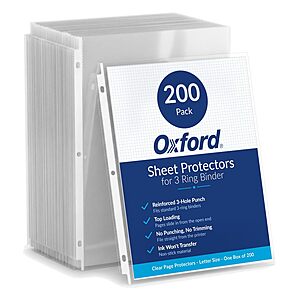 200-Count Oxford 3-Ring Binder Clear Top Load Letter Size Sheet Protectors $6.76 + Free Shipping w/ Prime or on $35+