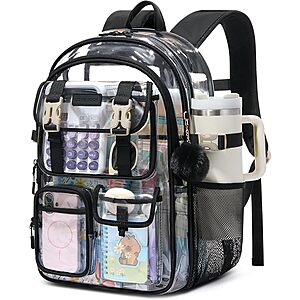 24L Lovelook Clear PVC School Backpack w/ Large Cup Holder & 15.6" Laptop Compartment (Black, Purple or Pink) $9.99 + Free Shipping w/ Prime or on $35+