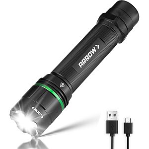 [Prime] 2000-Lumen Arrow Rechargeable LED Flashlight w/ Zoomable Beam $15.99 + Free Shipping
