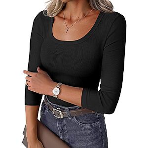 GKBK Women's 3/4 Sleeve Scoop Neck Ribbed Knit Slim Fitted Tee (2 Colors) $4.99 + Free Shipping w/ Prime or on $35+