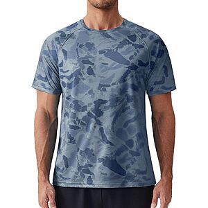 PINSPARK Men's Rash Guard Swim Shirt UPF 50+ Sun Protection Quick Dry Cooling Fishing T-Shirt Athletic Performance Top Navy Blue