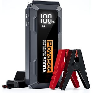 5000A Jump Starter Povasee A40 Car BatteryJump Starter, 12V Jump Box for Car Up to All Gas or 10L Diesel Engine Battery Jumper Starter Portable with 3" LCD Display Power Bank/Dual Output/LED Light