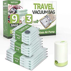12 Packs Vacuum Bags for Travel with Rechargeable air Pump, 3 Sizes Vacuum Seal Bags for Clothing, Space-Saving Compression Storage Bags for Travel & Closet Organization