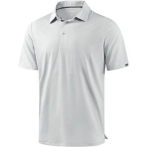 G Gradual Mens Golf Shirt Dry Fit Moisture Wicking Performance Short Sleeve Striped Polo Shirts for Men Dressy Casual (Light Grey Stripe, L)