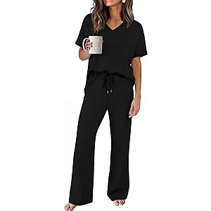 2-Piece Sampeel Women's V-Neck Short Sleeve Top & Wide Leg Pants Lounge Set (Various) $11.99 + Free Shipping w/ Prime or on $35+