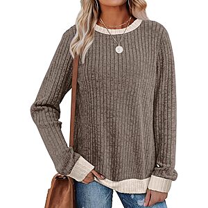 Sampeel Women's Crewneck Long Sleeve Color Block Sweater (Various) $7.49 + Free Shipping w/ Prime or on $35+